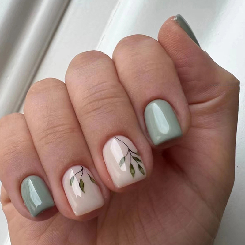 Nail Art Fake - 24Pcs Reusable Fake Nails Short Square