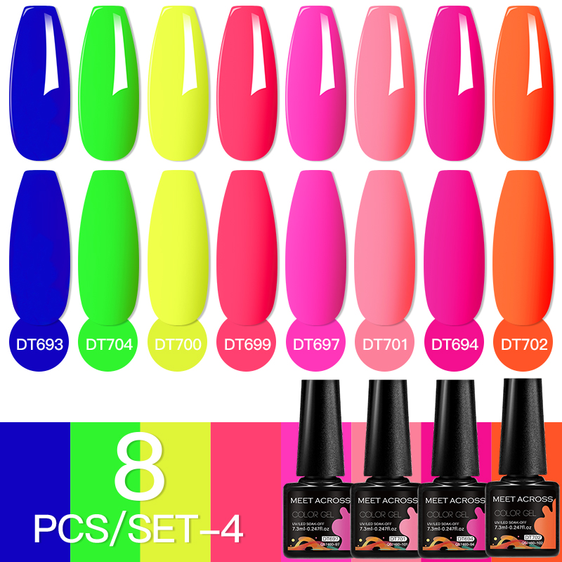 Nail Art Inspo - MEET ACROSS 8Pcs/Set Fuorescent Gel Nail