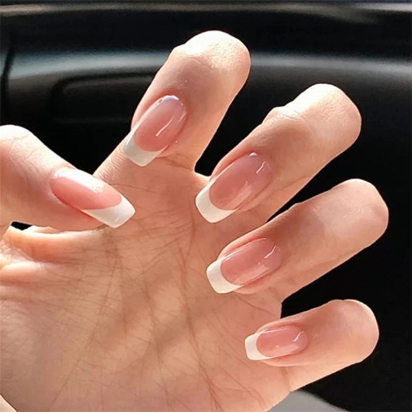 Nail Art Fake - 24Pcs/Set Short French Minimalist Nails Fake