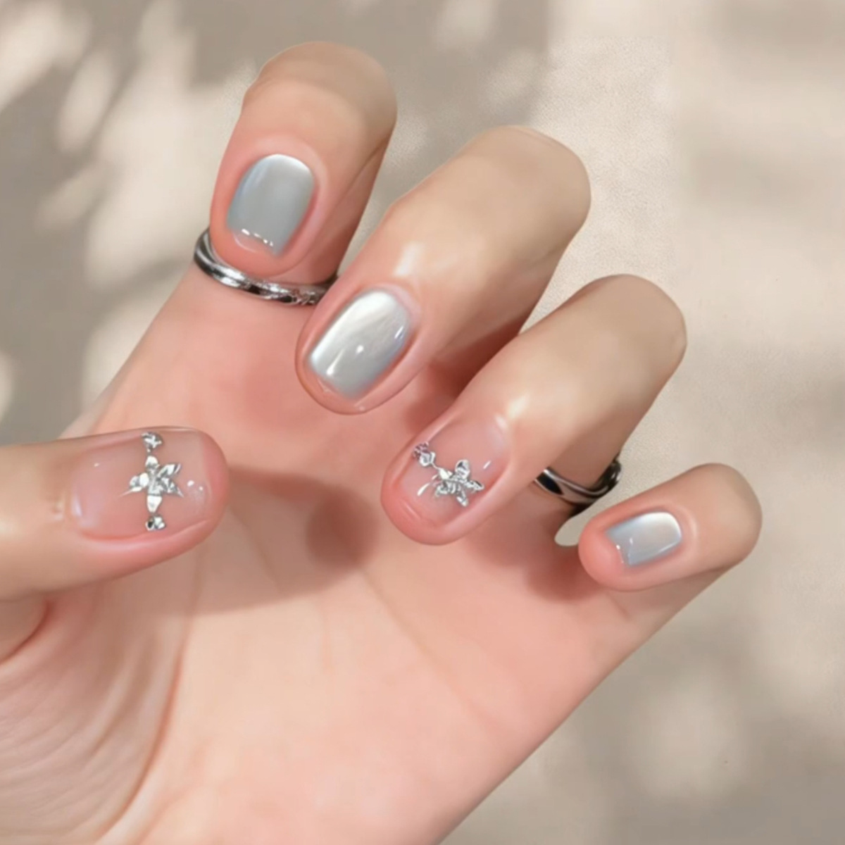 Nail Art Inspo - 24Pcs Cat's Eye Simple Glitter Nails