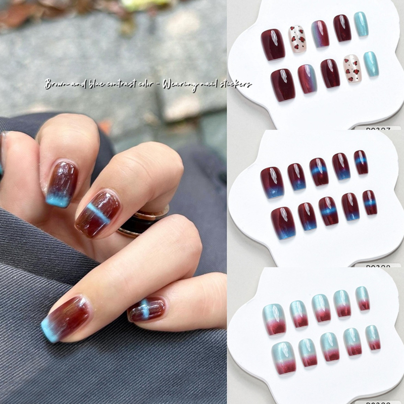 Nail Art Fake - 10Pcs Autumn Winter New Style Blue