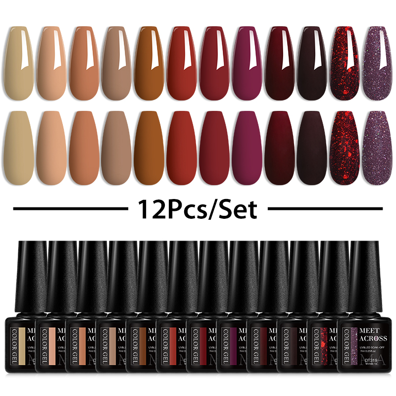 Nail Art Inspo - 10/12Pcs Gel Nail Polish Set Coffee
