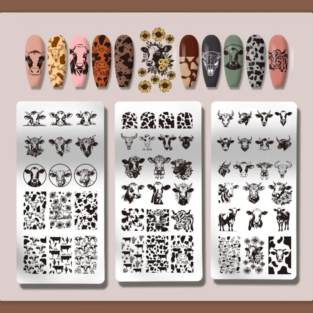 3pcs Cow-Theme Nail Stamping P - Nail Art Inspo review and price