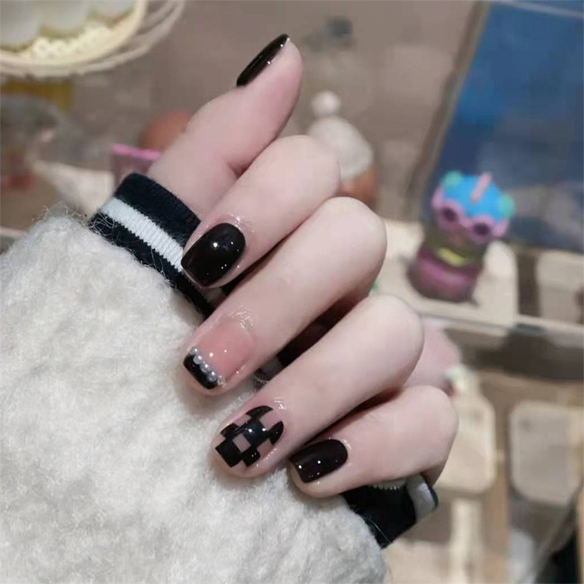 24PCS Short Acrylic Golden Hea - Nail Art Glossy review and price