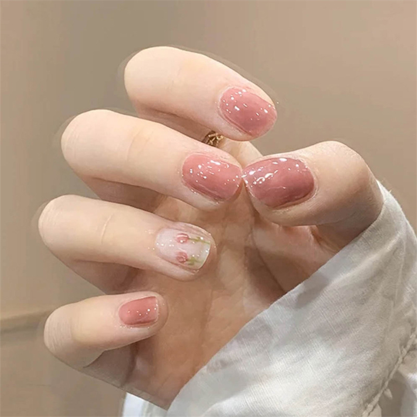 24PCS Short Acrylic Golden Hea - Nail Art Glossy review and price