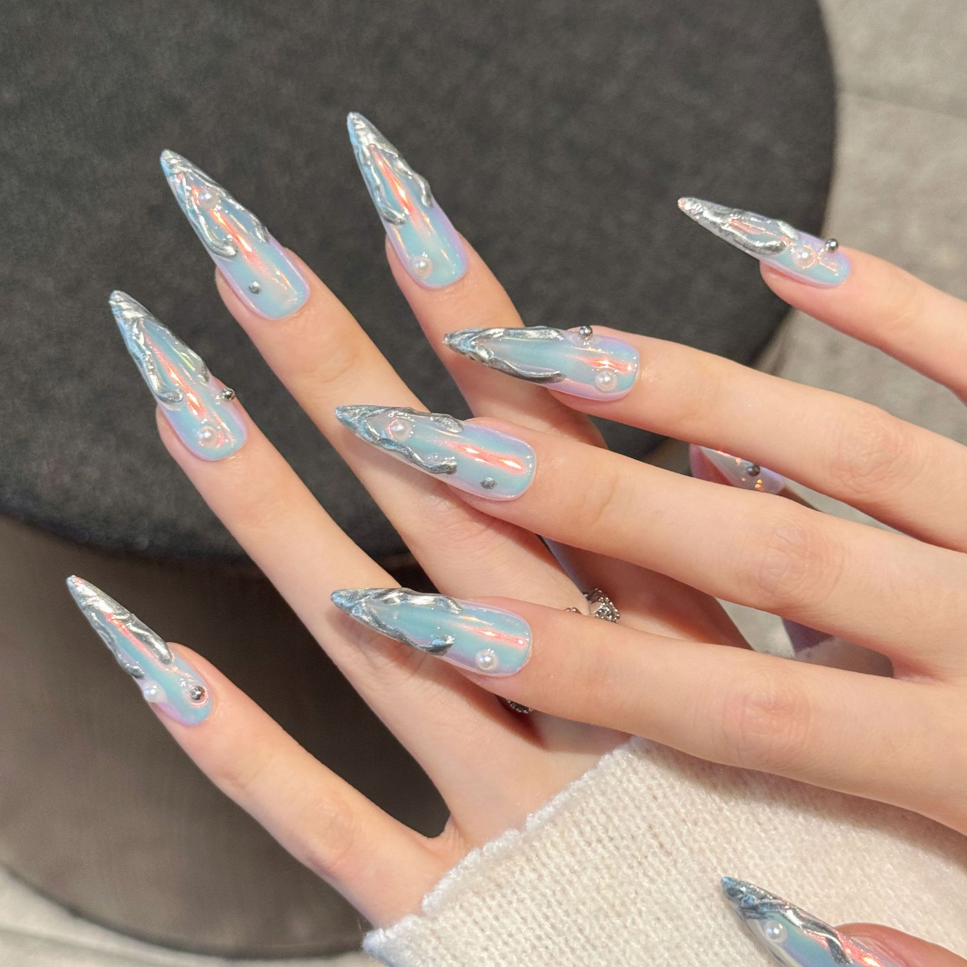 10pcs Silver Aurora Long Stile - Nail Art Fake review and price