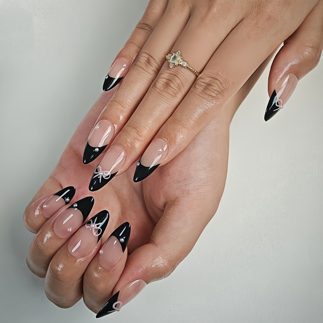 10pcs Black French False Nails - Nail Art Glossy review and price