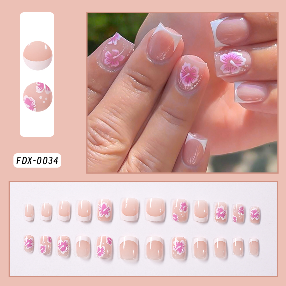 24Pcs French Flower False Nail - Nail Art Wedding review and price