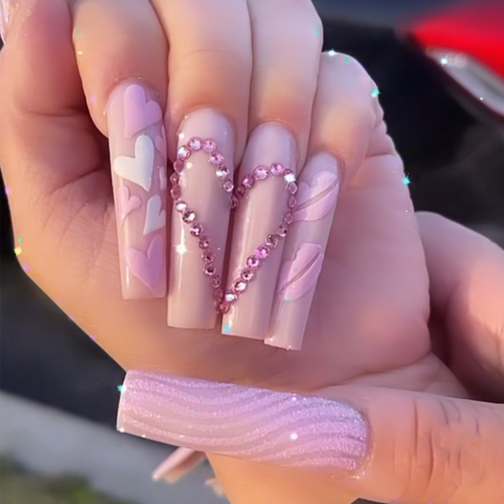 Medium long fake nails Pink bl - Nail Art Wedding review and price