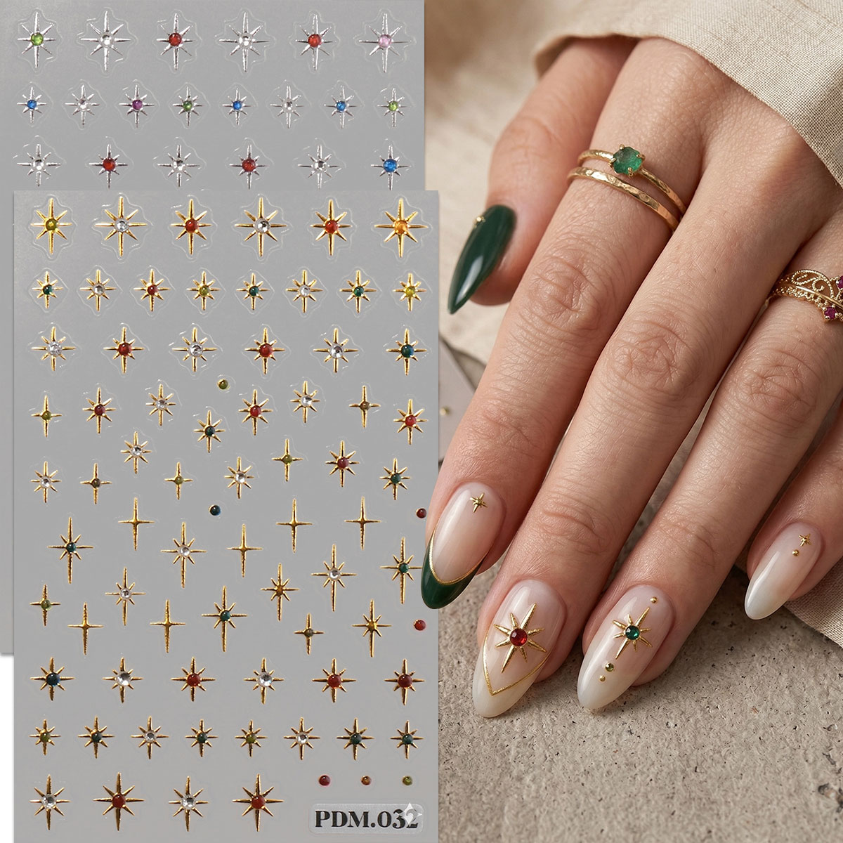 Gold Silver Starburst Nail Art - Nail Art Ramadan review and price